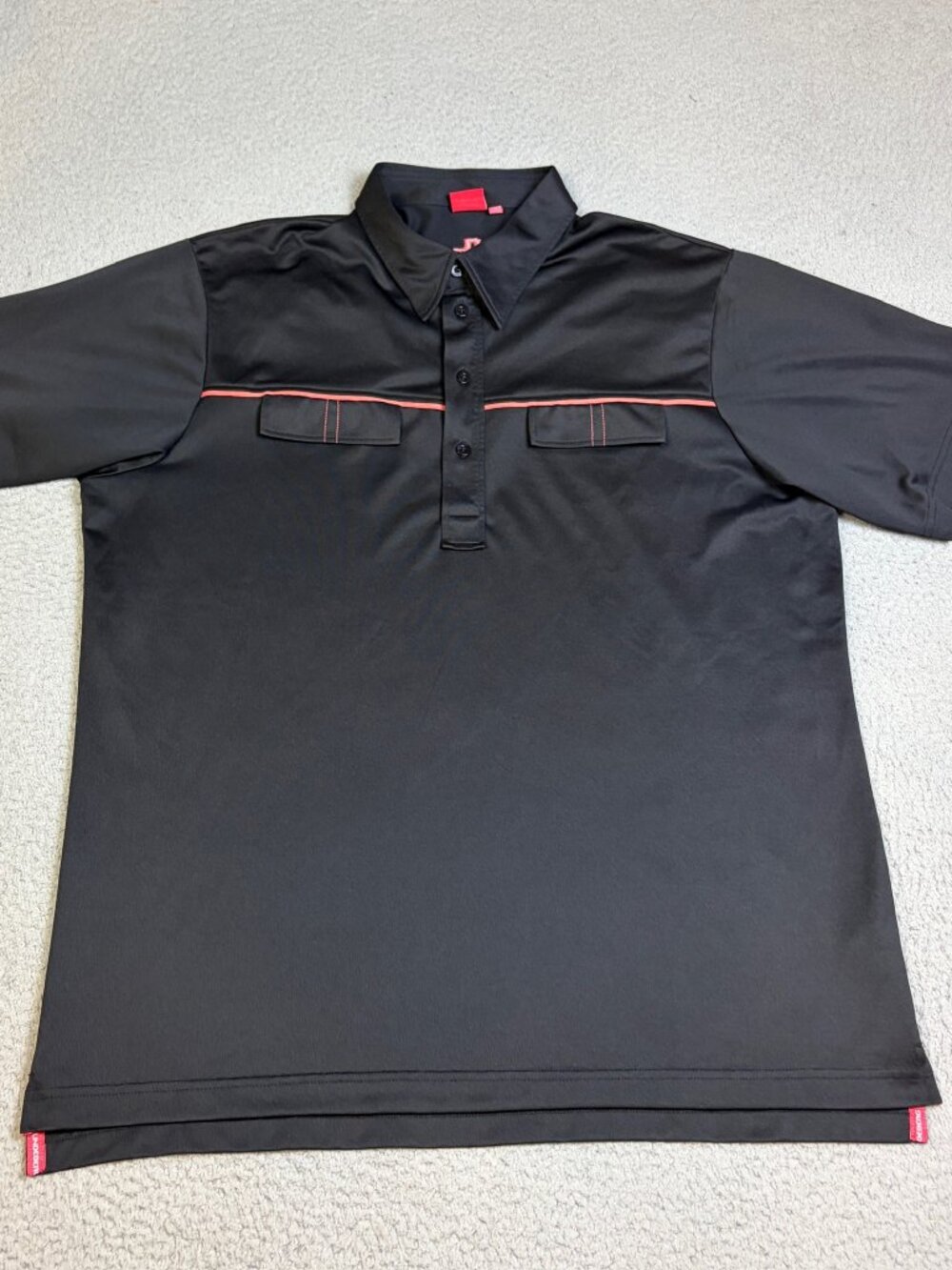 J. Lindeberg Polo Mens Size XL Black Red Lightweight Athletic Buttons Logo